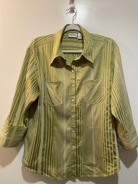 Chico's 3/4 Sleeve Button Up Blouse Silk Blend - Size 2 (Large)